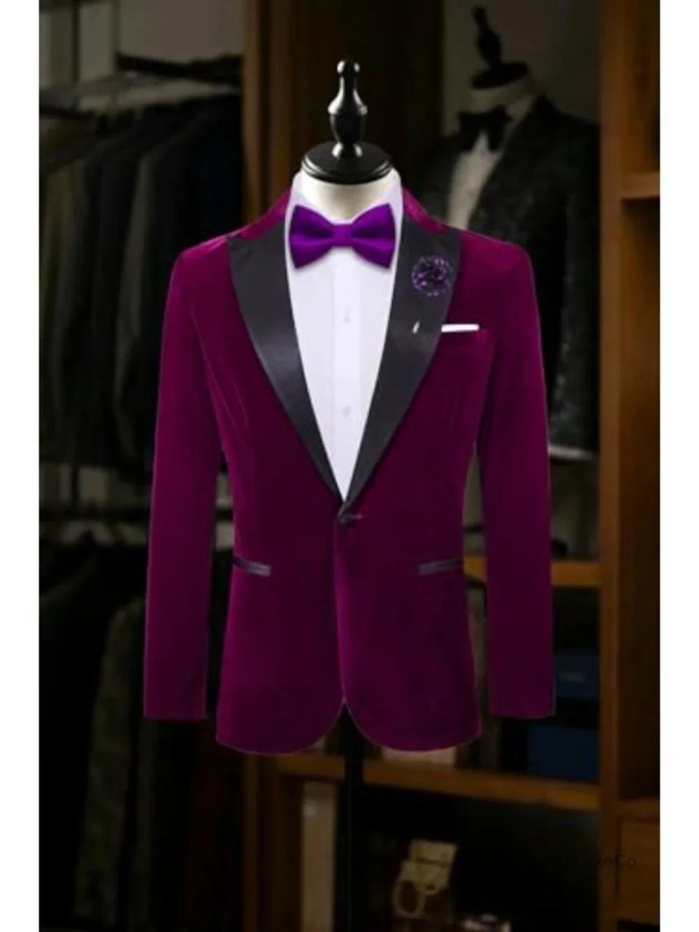 Velvet Blazer for Men | Black Satin Peak Lapel Tuxedo Suit Jacket | One Button
